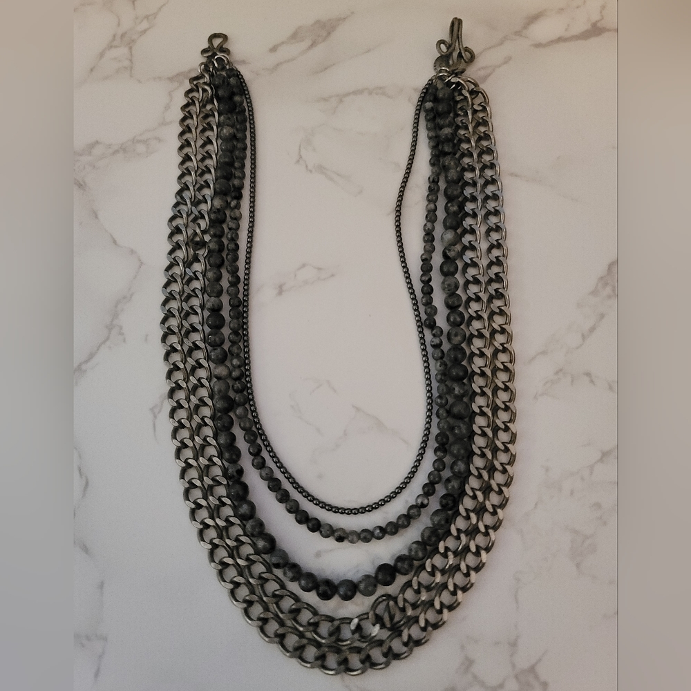 Labradorite Pyrite 5 layer beaded necklace by Marie Chavez